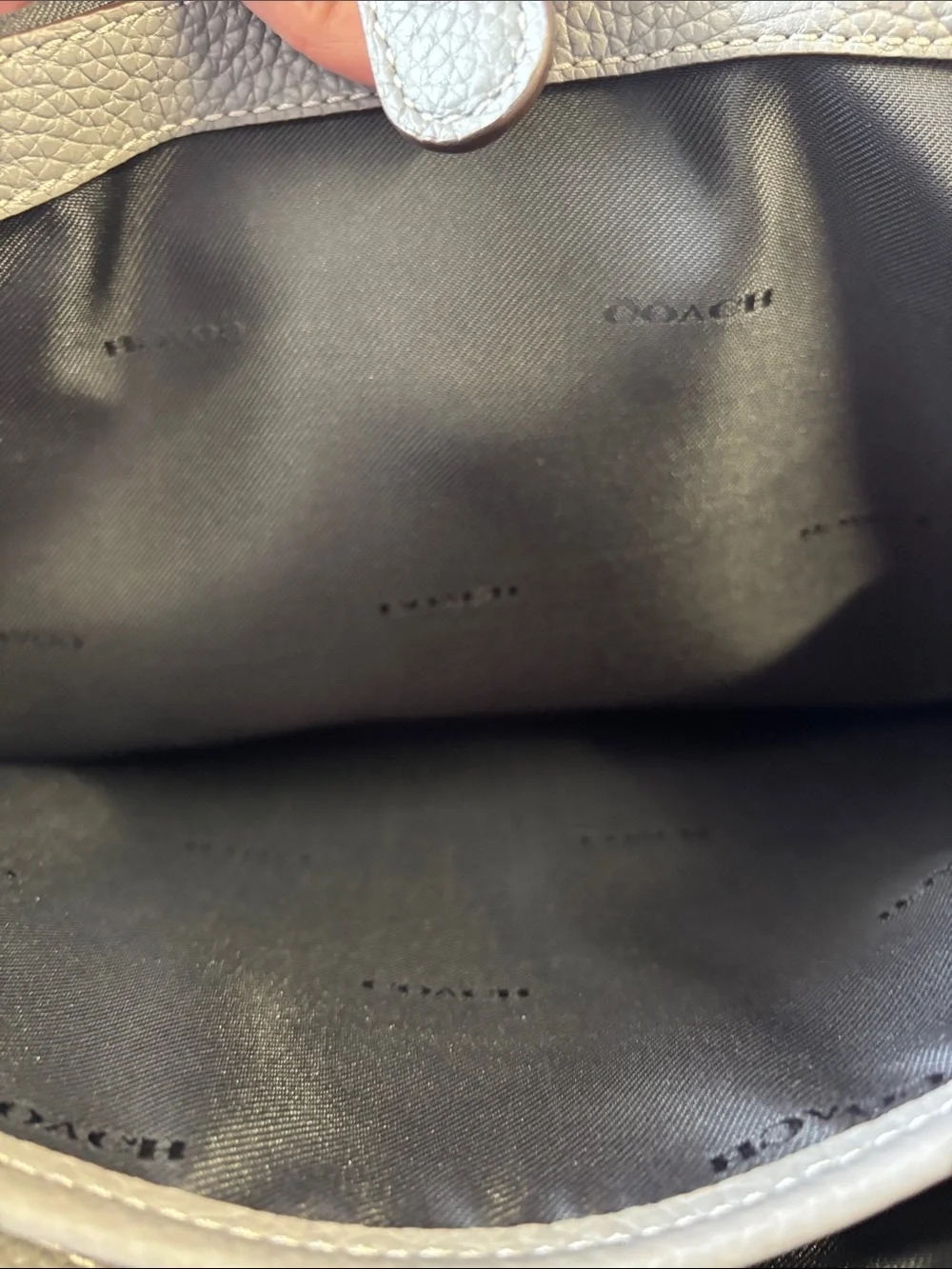 Coach Pebbled Leather Messenger Bag in Light Gray with Black Strap